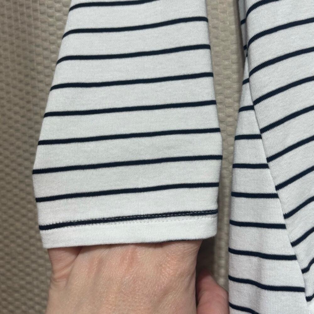 J.Jill Pima Cotton Stripe V-Neck Top Small Petite 3/4 Sleeve Black White Tee - Picture 2 of 8
